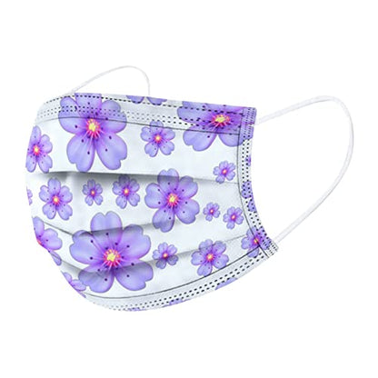Spring Theme Disposable Face Cover with Designs for Adults Women,Flower Floral Printed Pattern,50Pcs