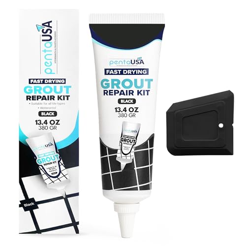 PentaUSA Tile Grout Repair Kit - Black Premixed Acrylic Sanded Grout, Water-Resistant Grout Filler for Bathroom&Shower, Kitchen Floor, Fast Drying, with Applicator, 13.4 oz (380g) - style: Black