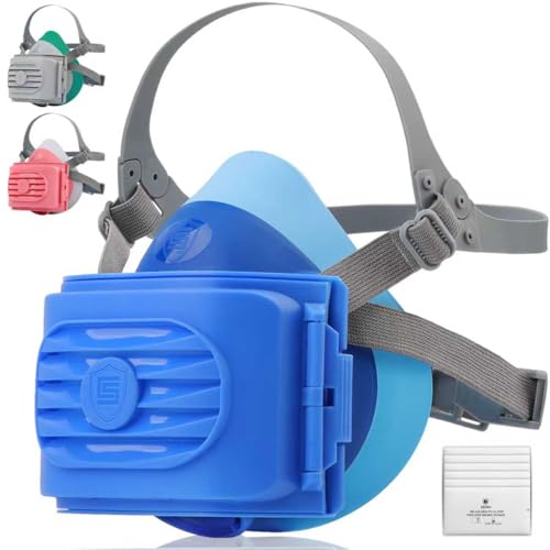 Reusable Half Face Respirator Mask with 6 Filters,2818 Food-Grade Silicone Dust Mask for Painting,Cleaning,Sanding - color: Blue
