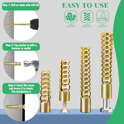 180Pcs / 90 Sets 4 Size Steel Wall Anchor with Screws, 5x30mm, 6x32mm, 8x38mm, 10x60mm Heavy Duty Loose Hinge Hole Repair Kit for Concrete, Hollow and Wooden Wall