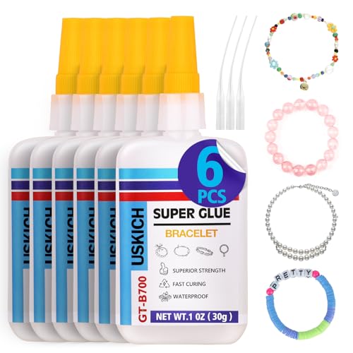 Super Glue for Jewelry Bracelet with Anti Clog Cap. 6 X 1 Fl Oz,Ca Glue - Adhesive Clear Glue for Bracelets,Necklaces,Clay Beads, Bead Charms, Punctuation Beads,Heishi Beads,Quick Dry - style: Bracelet-Glue