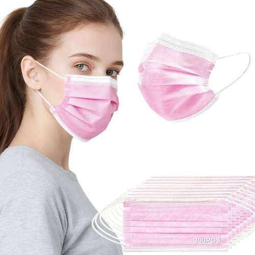 Disposable Face Mask - 3 Ply Filter Protection Masks Daily Use For Adults Home, Office, and Outdoors - color: Pink