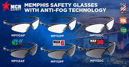 MCR Safety Glasses MP112PF Gray Hydrofilic Polycarbonate Lenses with UV Protection, Antifog & Scratch Resistant Coating, Black Frame, 1 Pair (Pack of 2) - color: Gray, size: One Size (Pack of 2)