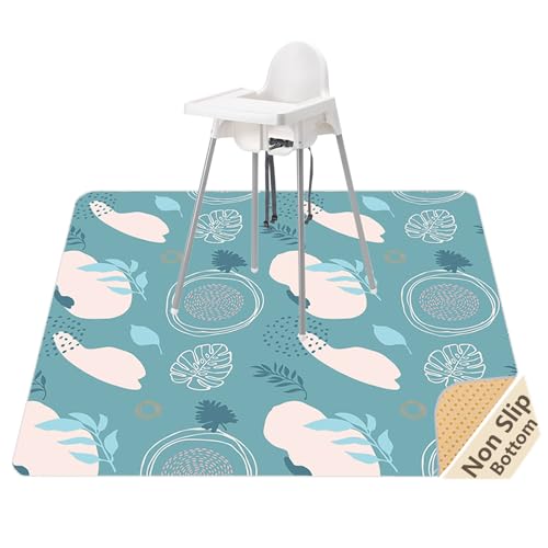 Splat Mat for Under High Chair/Arts/Crafts, WOMUMON Washable Spill Mat Waterproof Anti-Slip Floor Protector Splash Mat, Messy Mat and Table Cloth - color: Leaves, size: 51x51 Inch (Pack of 1)