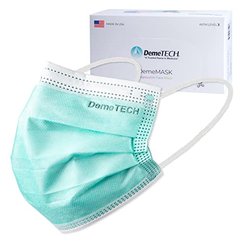 DEMETECH ASTM Level 3 Protective 3-Layer Face Mask, Ear-Loop Style, Adult Mask - color: Green - 50 Pack