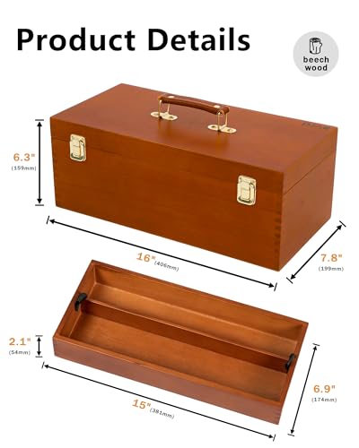 DJAR Artist Storage Box Beechwood Art Supply Organizer, Portable Large Sturdy Wood Tool Box, Walnut - color: Walnut