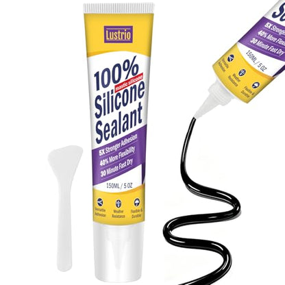 High-Strength Silicone Sealant & Adhesive - 100% Waterproof, Flexible Caulk for Kitchen, Bathroom, Shower, Window, Auto - Creates Durable, Shrink & Crack Resistant Seal 5 Oz. Tube. (Black) - color: black