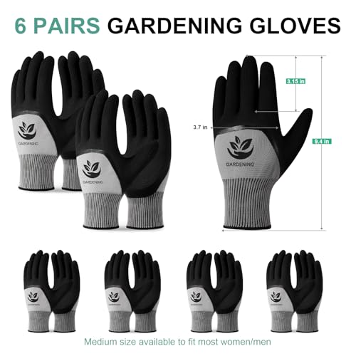 Trifabricy Garden Gloves for Women/Men - 6 Pairs Latex Gardening Gloves with Grip, Protective Work Gloves for Lawn Yard - color: Black & Grey