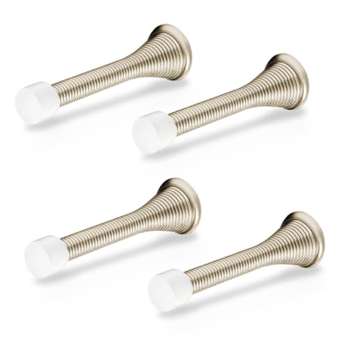 Door Stoppers for Wall – Spring Door Stopper with Rubber Tip – 3-1/4" – Pack of 4 – Doorstop – Ideal for Home, Offices, Schools - color: Chrome