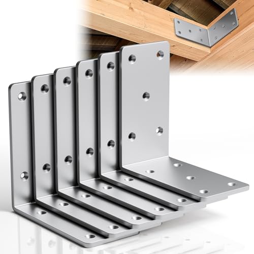 5" X 5"Heavy Duty Shelf Brackets,6PCS L Brackets for Wood,L-Shape Corner Bracket,90 Degree Angle Bracket,Galvanized Corner Brace for Wood Furniture, Bed Frames, Shelving & Timber Projects - color: Galvanized 6 PCS