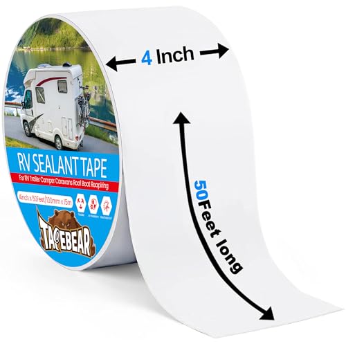 TAPEBEAR RV Sealant Tape 4"×50', White RV Roof Tape Waterproof Seal Tape UV & Weatherproof Repair Sealant Roofing Tape Stop Leak for Camper, Trailer, Boat, Truck - size: 4 Inch x 50 Feet
