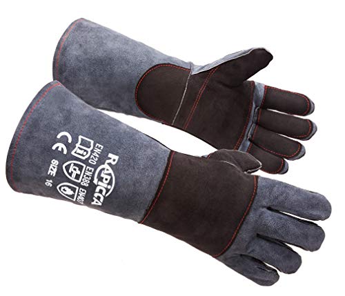RAPICCA Animal Handling Gloves Bite Proof Double Leather Reinforced Padding Dog,Cat Scratch,Bird Handling Falconry Gloves Grabbing Reptile Squirrel Snake Bite 16in Grey-Black - style: 16 Inches