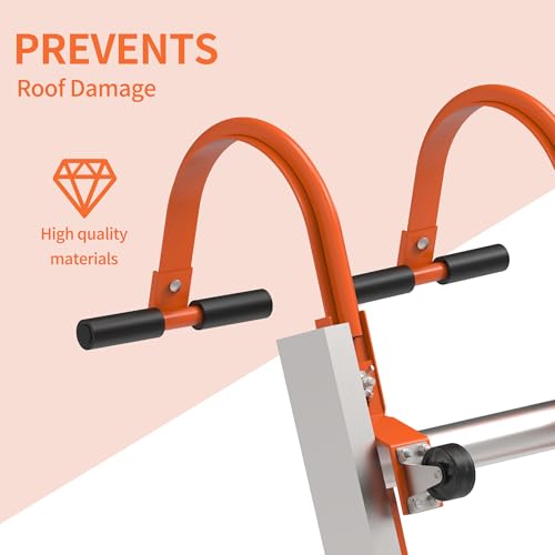 Ladder Roof Hook 2 Pack with Wheel Heavy Duty Steel Ladder Stabilizer, Roof Ridge Extension, Wheel Rubber and Rubber Grip T-Bar for Damage Prevention, for Damage Prevention