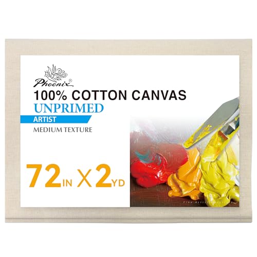PHOENIX Canvas Fabric by the Yard - 72 Inch x 2 Yard (6 ft x 6 ft) - Cotton Duck Natural Material for Crafts Backing, Drop Cloth for Painting - size: 72" x 2 yard