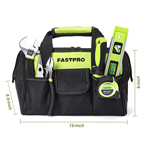 FASTPRO 215-Piece Home Repairing Tool Set with 12-Inch Wide Mouth Open Storage Bag, Household Hand Tool Kit, Green - color: Green