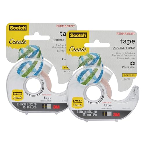 Scotch Create Double-Sided Permanent Tape, 1 Dispenser, 1/2 in x 300 in, Clear, Strong Double Sided Tape for Crafts (002-CFT) (Pack of 2) - size: 1 -Pack (Pack of 2)