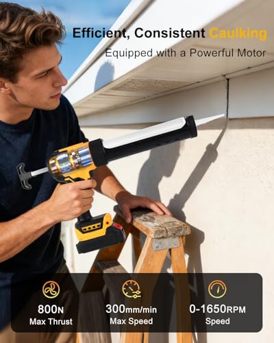 Cordless Caulking Gun, Electric Caulk Gun w/2.0Ah Battery, Compatible with De-Walt 20V Max Battery, 10oz Battery Powered Caulk Gun, 12Pcs Silicone Caulking Tools, 6 Speed for Filling, Sealing, Repair