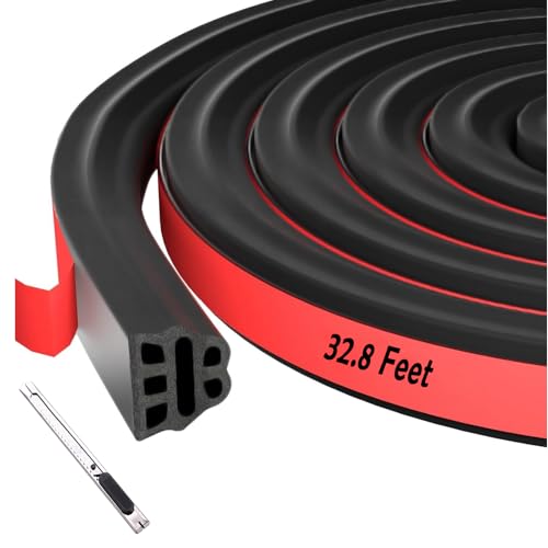 Car Door Rubber Seal Strip Automotive Weather Stripping Double Layer Auto Weatherstrip Universal Self Adhesive Soundproof Sealing Strip for Cars Truck Rv Pickup(32.8FT) - size: 32.8FT