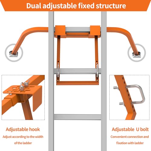 Ladder Stabilizer for Roof Gutter,Heavy Duty Steel Ladder Roof Hook Ladder Stabilizer with Wing Span/Wall Extension Ladder Accessory,Ladder Standoff Arms,Gutter Cleaning Tools - color: Orange Pro