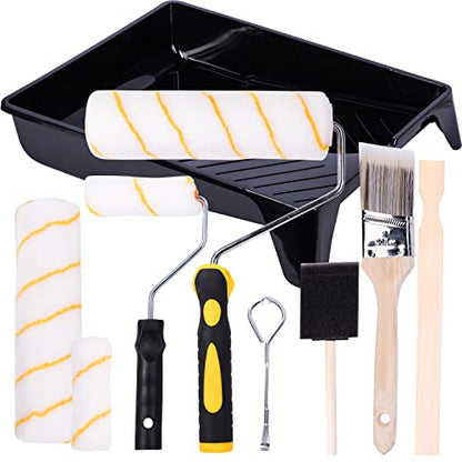 Premium Painting Tool Kit with Roller Covers, Roller Frames, Brushes and Tray for Household Painting Touch-ups, Cabinets and Crafts (11-Piece)