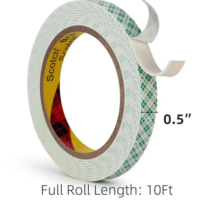 3M Double Sided Foam Tape 0.5" x 10Ft, Double Coated Urethane Foam Tape Adhesion Polyurethane for Bonding Attaching Mounting Interior Signage Nameplates DIY Card, 1 Pack, White - size: 0.5" x 10Ft