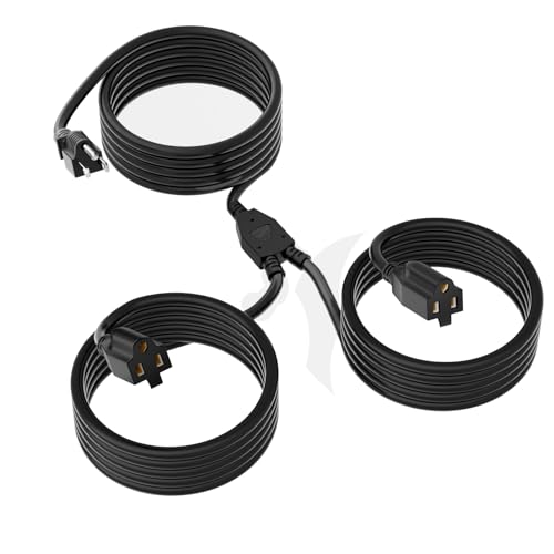 2 Way Power Extension Cord Splitter 20 Ft Total (8+6+6)-3 Prong 1 to 2 Extension Cord Cable Y Splitter-Outlet Adatper-SJTW Outdoor for Halloween Christmas Lighting Landscaping-16AWG 13A 125V-UL-1T2 - size: 20 FT