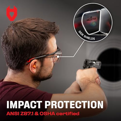 NoCry Safety Glasses Over Eyeglasses for Men and Women with Anti Scratch Lenses and Integrated Side Shields — Adjustable Temples with Anti-Slip Tips — 100% UV Protective Eyewear — ANSI Z87 (10-pack) - color: Black & Red (10 Pack)