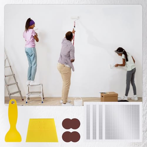 12 x 12 Inch Drywall Repair Kit, 4PCS Heavy Duty Self-Adhesive Mesh Patch Kit for Large Holes - Includes Scraper & Sandpapers, Ideal for Drywall, Sheetrock, Wall and Ceiling Repairs - size: 4PCS - 12"