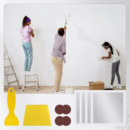 12 x 12 Inch Drywall Repair Kit, 4PCS Heavy Duty Self-Adhesive Mesh Patch Kit for Large Holes - Includes Scraper & Sandpapers, Ideal for Drywall, Sheetrock, Wall and Ceiling Repairs - size: 4PCS - 12"