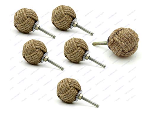 5MOONSUN5's Jute Rope Drawer Pulls and Knobs - Pull and Push Handles for Cabinets, Wardrobes & Kitchen Cupboards - Nautical Hardware Vintage Decor, 35 mm (Pack of 6) - color: Pack of 6