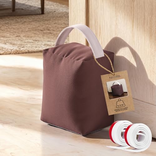 Weighted Door Stopper 5.5 lb - 2 Bonus Draft Stoppers (Up to $15 Value), Heavy Duty Door Stopper with Handle, Floor Safe Fabric Door Stop, Non-Slip for Kids & Pets, 6" L × 4.5" W × 7" H, Grey, Brown - color: Cocoa Brown