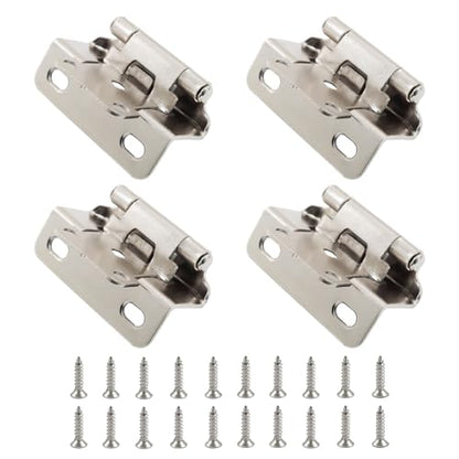 4 Pack (2 Pair) Silver 1/2" Overlay Cabinet Hinges, Partial Wrap Self Closing Kitchen Cabinet Hinges Semi Hidden Cupboard Hinges with Screws - color: Silver