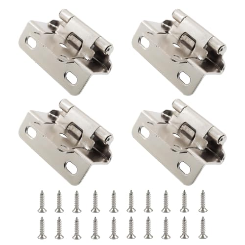 4 Pack (2 Pair) Silver 1/2" Overlay Cabinet Hinges, Partial Wrap Self Closing Kitchen Cabinet Hinges Semi Hidden Cupboard Hinges with Screws - color: Silver