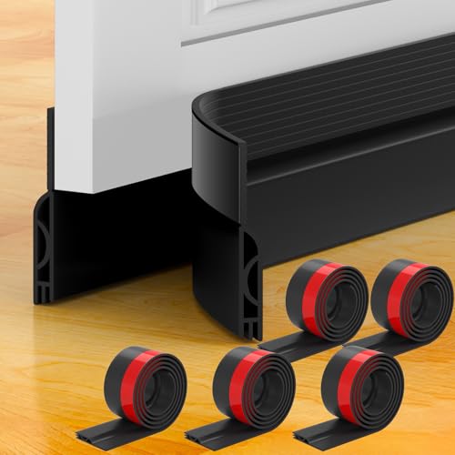 5Pack Door Draft Stopper, Black Door Sweep for Bottom of Exterior & Interior Doors Weather Stripping Door Seal Gap Filler Bottom Noise Cold Air Insulation Save Energy Install Quickly Easily - color: Black, size: 39" L-5Pack