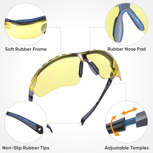 TICONN Anti-Fog Safety Glasses for Men and Women, ANSI Z87.1 Scratch Proof Eye Goggles with Adjustable Arms and UV Protection - style: 1 Pack/Yellow