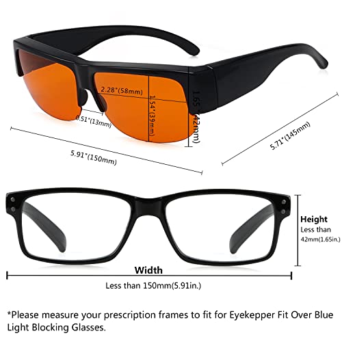 Eyekepper 100% Blue Light Reduction Fitover Anti-Blue Blocking Computer Eyeglasses with Amber Lenses - color: 1803-black-100% Blue Light Blocking