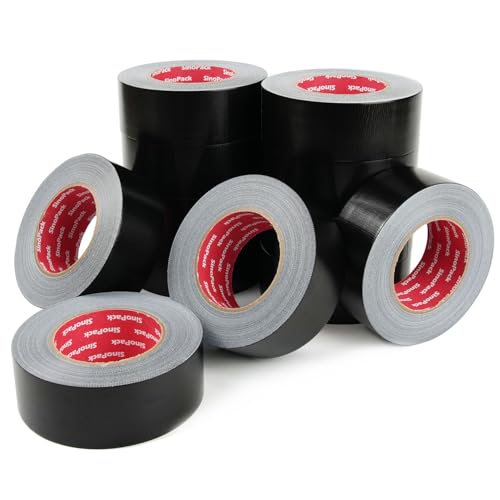 Heavy-Duty Duct Tape, 48mm x 45 Yard Black Duct Tape Bulk 6-Pack Total 540yds– All-Purpose Cloth Backing Black Tape for General Maintenance, Moving & Storage Sealing - color: Black, size: 1.88in x 45y-12Pack