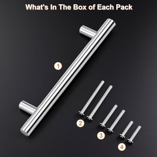 Probrico 5 Pack Hole Centers (128mm) 5inch Polished Chrome Kitchen Cabinet Handles Stainless Steel Polished Chrome Cabinet Pulls Round T Bar Pull Handle for Cabinets and Drawers Total Length 7.5inch - color: Polished Chrome, size: Hole Centers: 5"