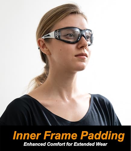 Koziface S30 Safety Glasses for Men and Women Adjustable Elastic Headband Strap and Arms 2 Ways to wear Stylish ANSI Z87.1+ Impact Resistant, Wraparound Dust Protection Work Goggles for Indoor/Outdoor