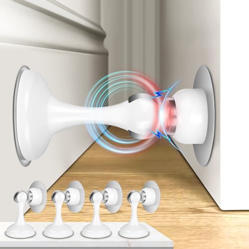 Crosize Magnetic Door Stoppers 4 Pack, Stainless Steel Door Stops for Wall and Floor Mounting, Door Holder Keep Door Open, No Drilling Door Stop with Adhesive Tapes, White - color: White, size: 4 Pack
