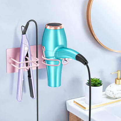 Hair Dryer and Straightener Holder Wall Mounted, Self Adhesive Blow Dryer and Flat Iron Storage Hair Tool Organizer for Bathroom Vanity (Rose Gold) - color: Rose Gold
