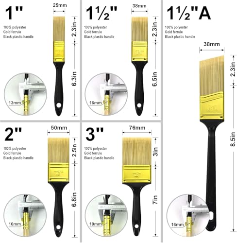 Great Andrew Paint Brushes, 30 PCS Great Value Multi use(3" 2" 1.5" 1" Flat &1.5" Angled) Paint Brush Pack, Paint Brushes Set for Home Furniture Fences Wall Trim - size: 30 Pcs, 1",1.5",2",3"&1.5"a