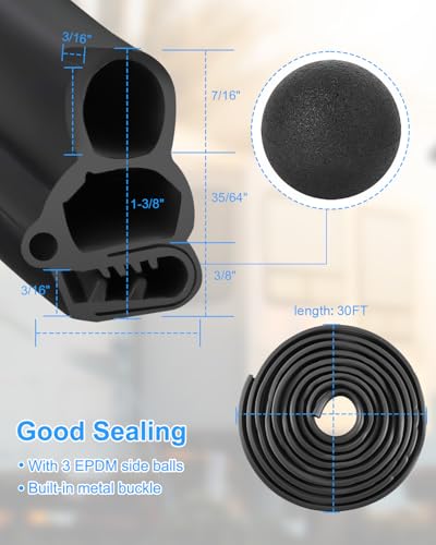 Automotive Door Weather Stripping, Car Door Rubber Seal Strip Trim with EPDM 3 Side Bulbs, Car Door Edge Trim Seal Strip Gasket for Trucks RVs Camper Boats Cabinets and Home Applications, 30FT - size: 30 Feet
