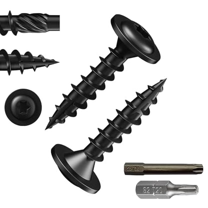 Wensilon (1 lbs)#8 x 1 Lag Screws, Structural Wood Screw, Heavy Duty Construction Screw, Rust Resistant, Washer Head, Black Coated Exterior Wood Screws, Star Drive with Bit - color: Black, size: #8 x 1"
