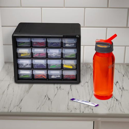 Akro-Mils 16-Drawer Plastic Cabinet for Garage Organization, Beads, Makeup Organizer, Building Bricks Storage, Teacher Toolbox, 10-1/2" W x 6-1/2" D x 8-1/2" H, 10716 Black (Pack of 4) - size: 16 Drawer (Pack of 4)