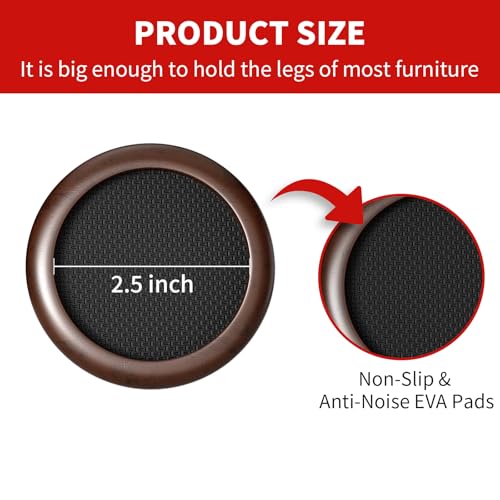 Ezprotekt 2.5 inch Non Slip Round Wood Furniture Pads for Hardwood Floors, 4 Pcs Anti Slip Furniture Coaster for Chair Sofa Bed Couch, Furniture Cups with Anti-Slide EVA Anti-Scratch (Dark Brown) - size: 2.5 inch
