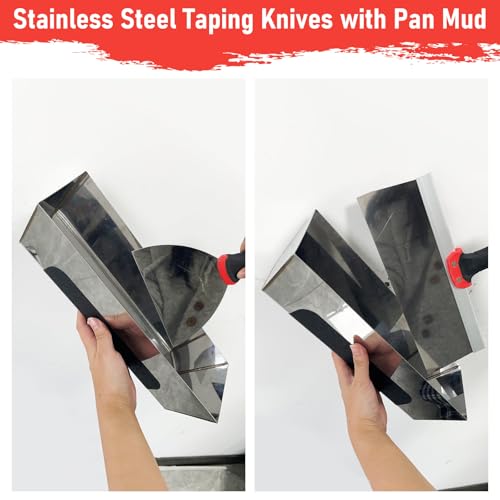 Drywall Hand Tool Kit, 7 Pieces Putty Knife Set with Mud Pan, Taping Knives, Flat Finishing Trowel, Multi-Functional Painter Scraper for Scraping Wallpaper and Drywall - size: Drywall Knife Set, 7pcs