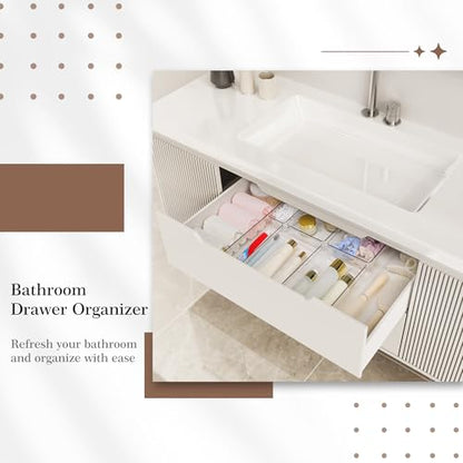 Criusia 14 PCS Clear Plastic Drawer Organizer Set - 5 Large Size Versatile Kitchen and Bathroom Organizer Trays, Non-Slip Storage Bins for Makeup, Utensils, Tool and Office Desk - size: 14pack