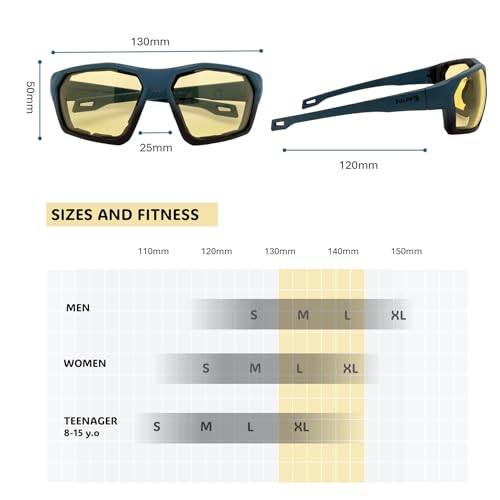 ANSI Z87.1+ Safety Sunglasses, Impact Resistant with EVA Foam, Anti-Fog Windproof for MTB, Cycling, Shooting, Work - color: Blue-black