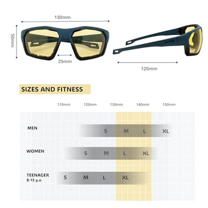 ANSI Z87.1+ Safety Sunglasses, Impact Resistant with EVA Foam, Anti-Fog Windproof for MTB, Cycling, Shooting, Work - color: Blue-black